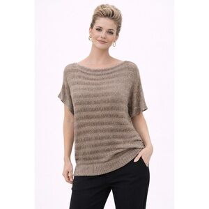 Boston Proper Taupe Sparkled  Short Sleeve Sweater, Size S